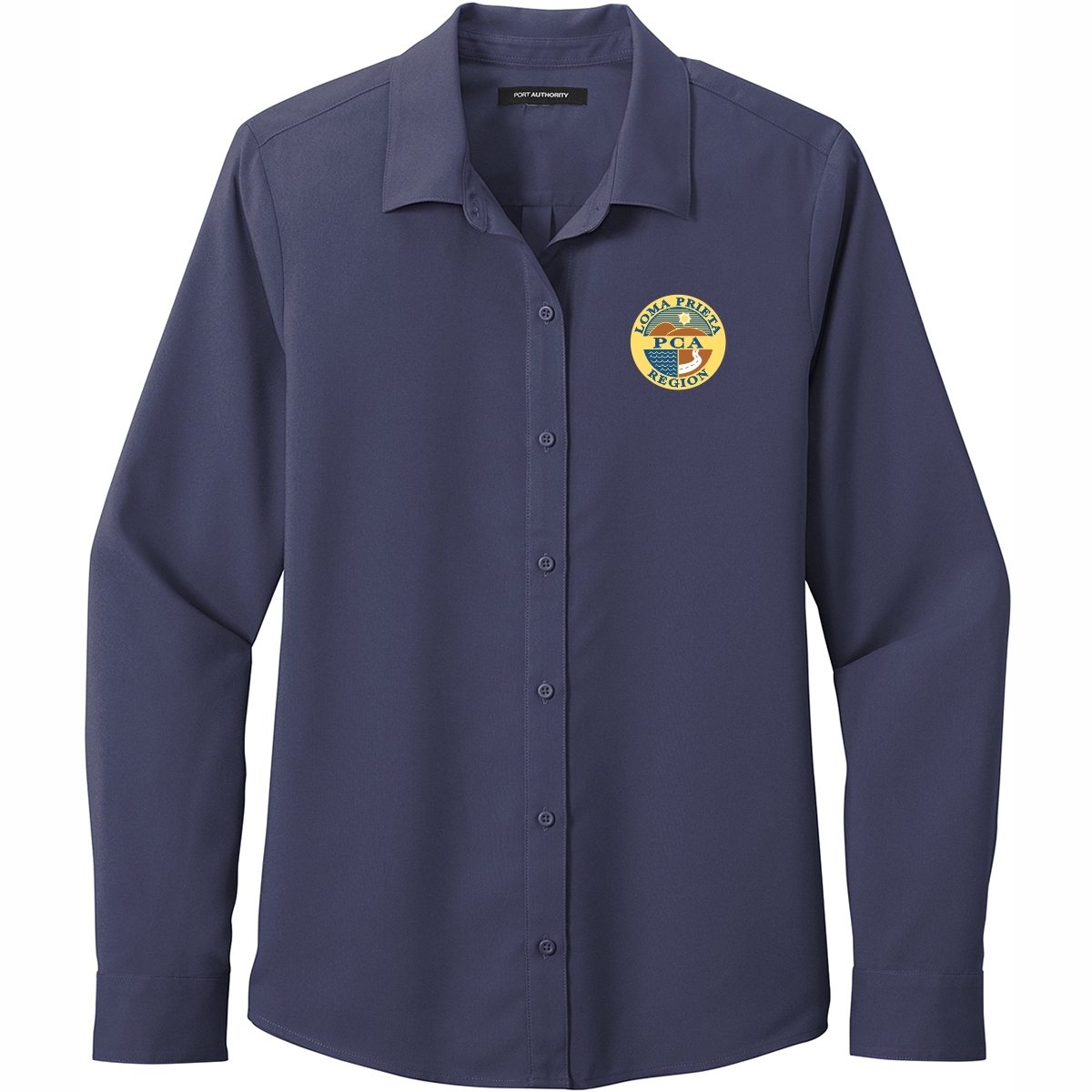 Custom Port Authority Ladies Long Sleeve Poplin Shirt Blue Navy